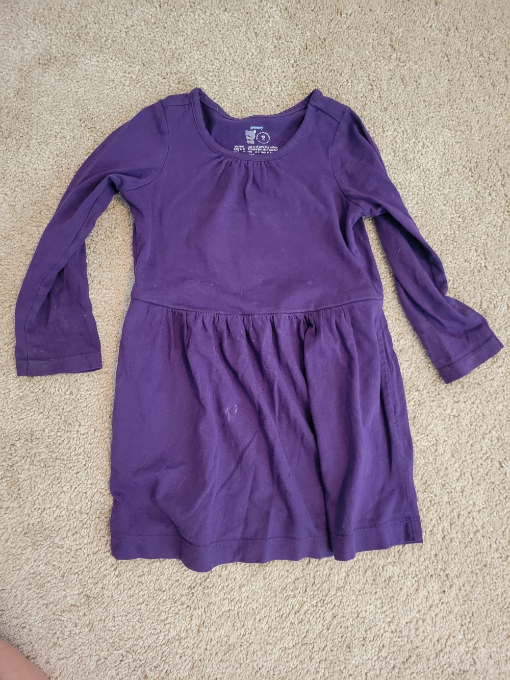 Primary Girls' Long Sleeve Purple Cotton Dress
